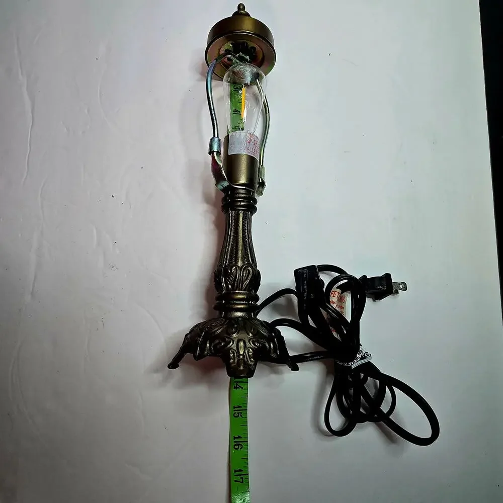 Ornate Table Lamp Antique Brass Tone 14 Inch Working No Shade1990s-2000